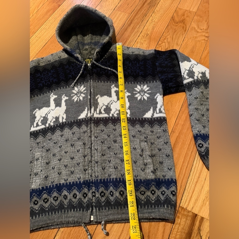Tejidos Ruminahui Sweater Sz 8 Gray Full Zip Jacket Alpaca & Sun Print Hooded - Picture 12 of 12